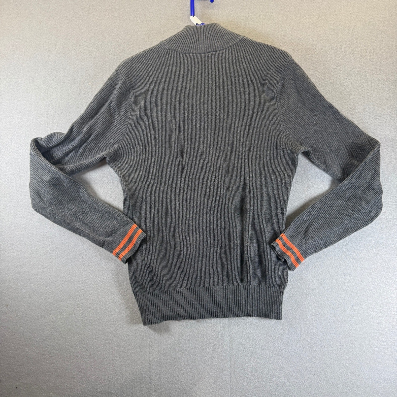 RVCA Mens Gray Ribbed 1/4 Zip Cotton Sweater Orange Stripe Cuffs Small PO