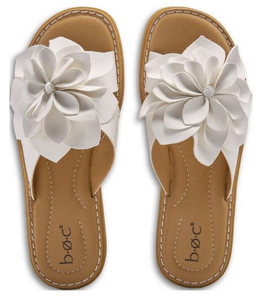 b.o.c. by Born Women’s Pretty Flowered Comfy Flat Slide Sandals, White and Black