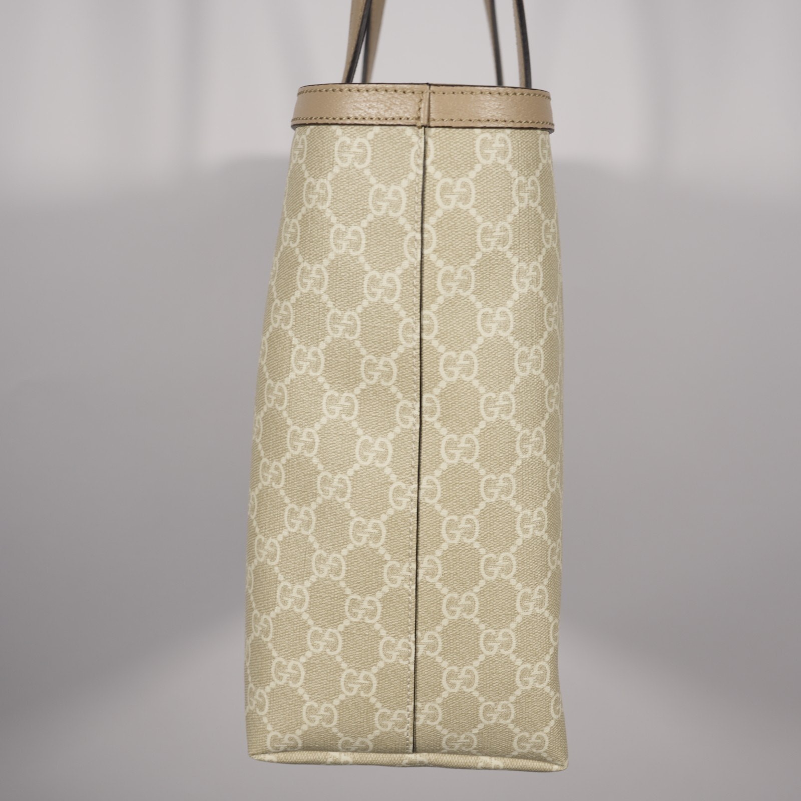 Gucci GG Supreme Monogram Dollar Calfskin Web Medium Ophidia Tote Beige Leather