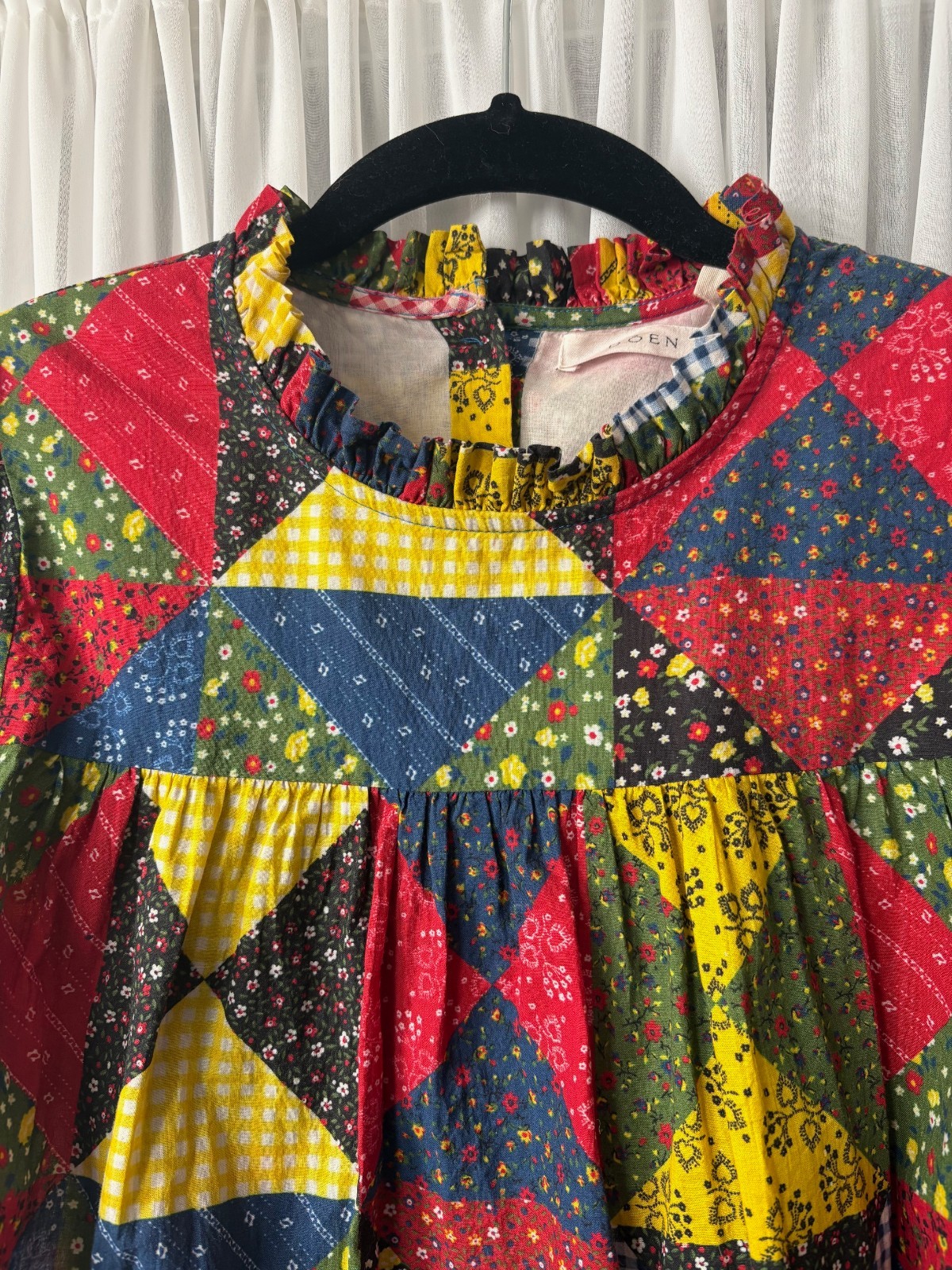 Doen Alida Cotton Ruffle Short Puff Sleeve Blouse Patchwork Top sz S GOOP
