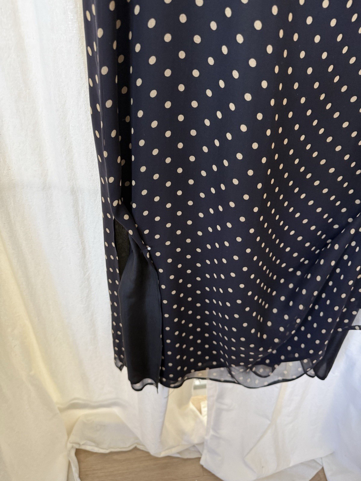 Robbie Bee Black White Polka Dot Silk Chiffon Maxi Dress Bow Lined Size 10