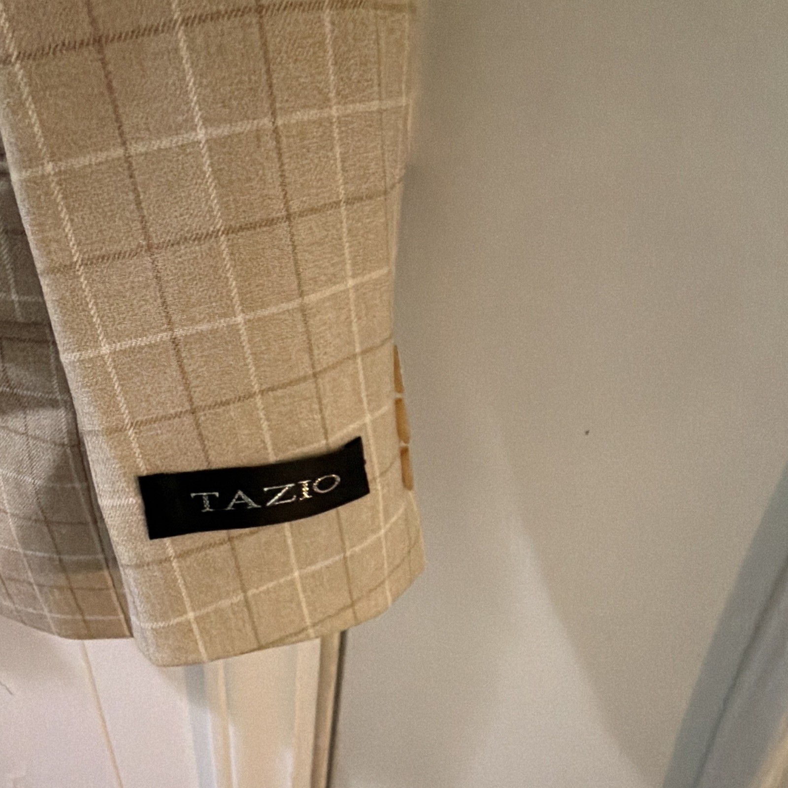 Tazio Beige Plaid Tuxedo Blazer 8 Regular Single-Breasted 2-Button Notch