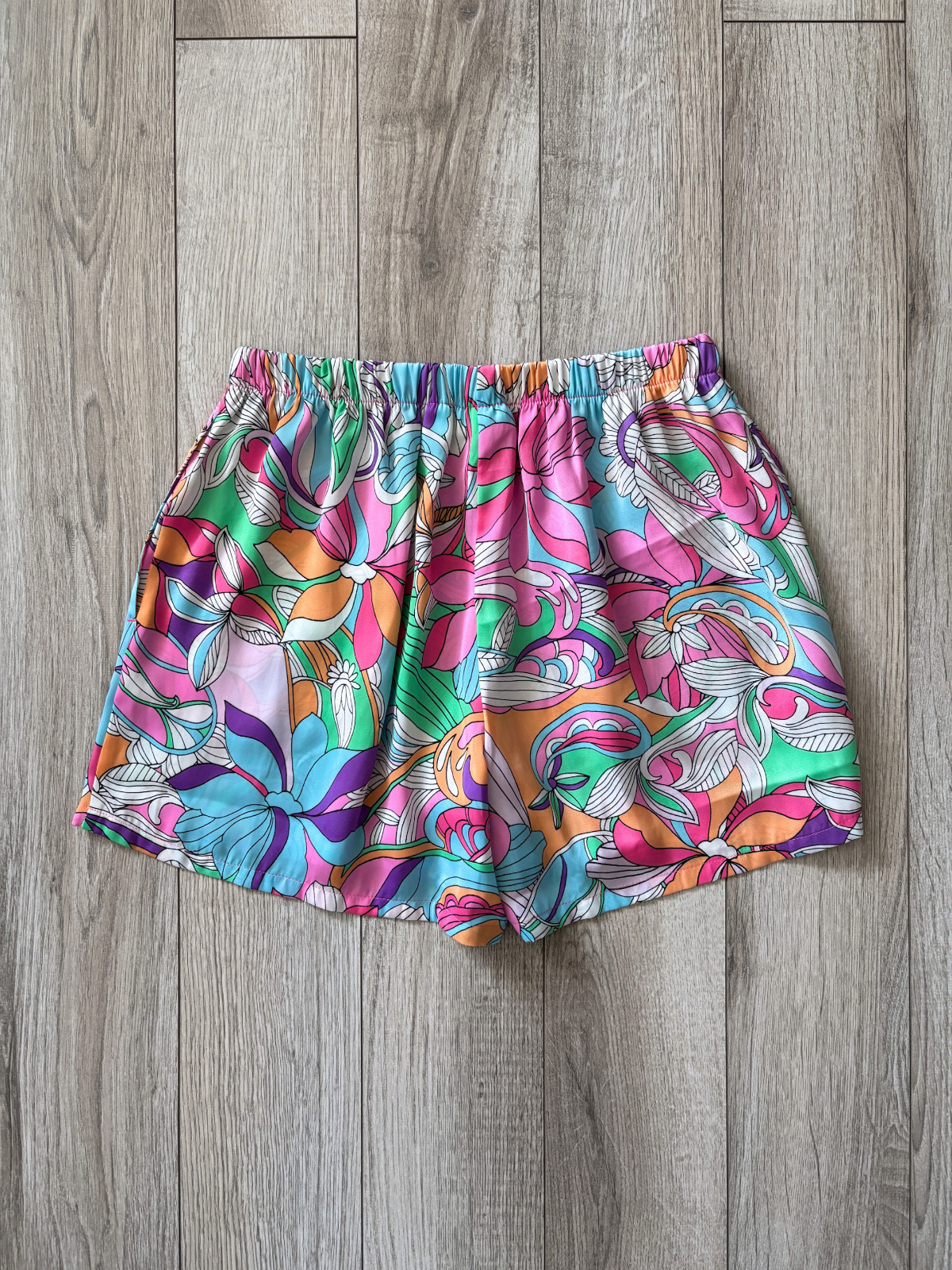 Van Winkle & Co Groovy Psychedelic Satin Sleep Shorts Womens Small Retro Floral