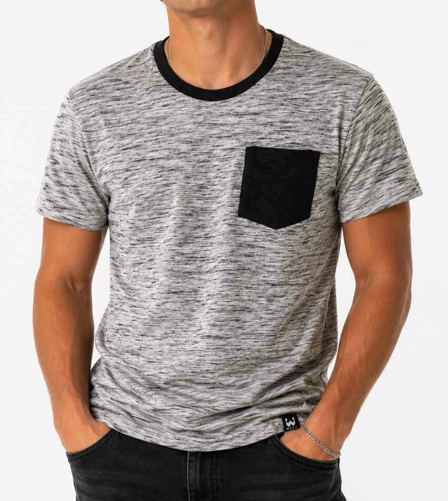 Men’s WXYZ Pocket Tee Medium Gray Designer Cruise Wear Short Sleeve Shirt