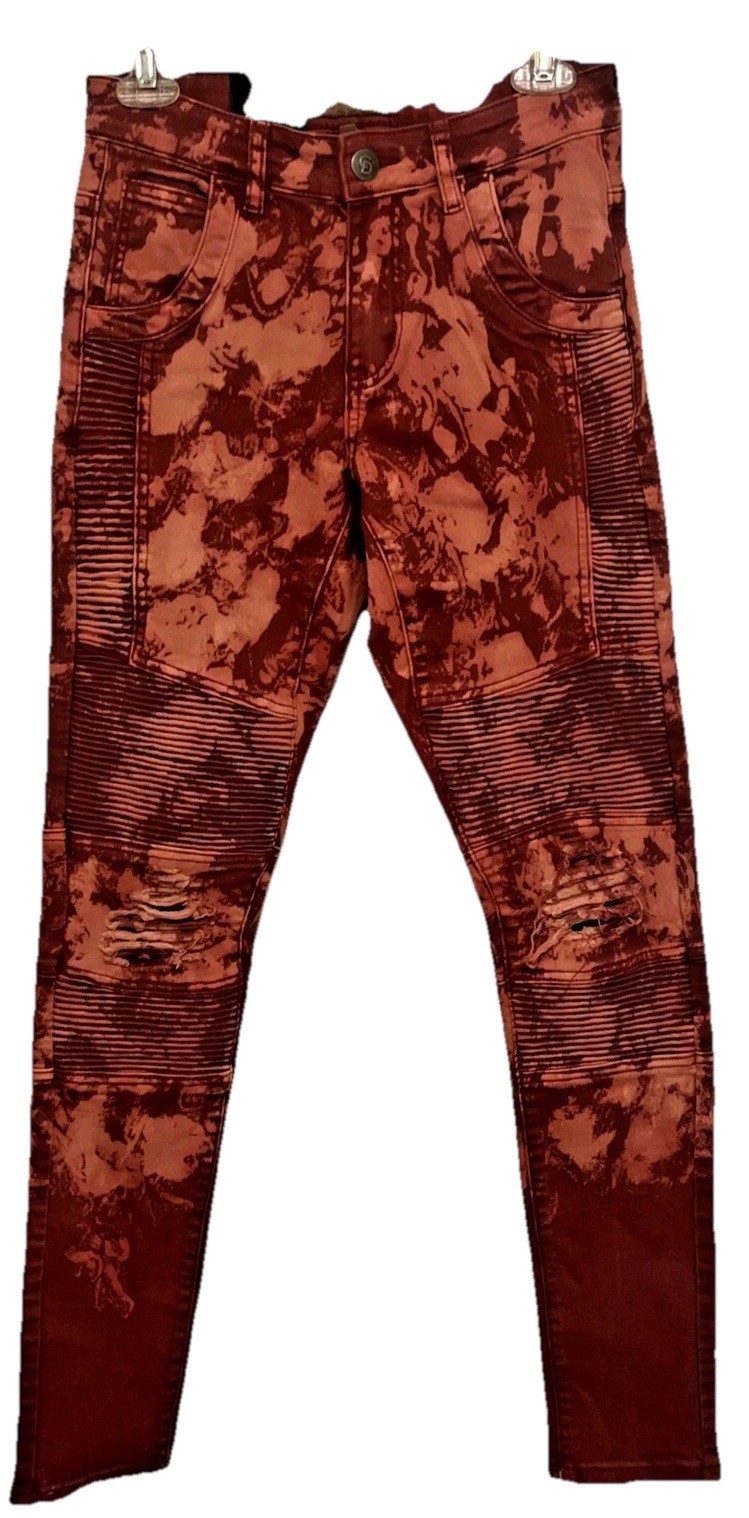 Crysp Denim Men’s Red Biker Jeans 28×34 Distressed Skinny Moto Acid Wash NWT
