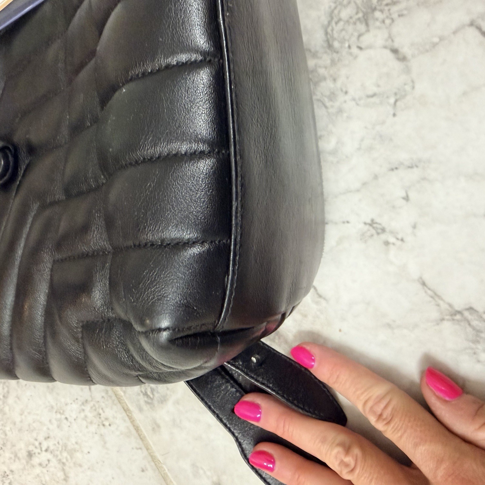 YSL Saint Laurent Matelasse Chevron Backpack Black Drawstring Magnetic LouLou