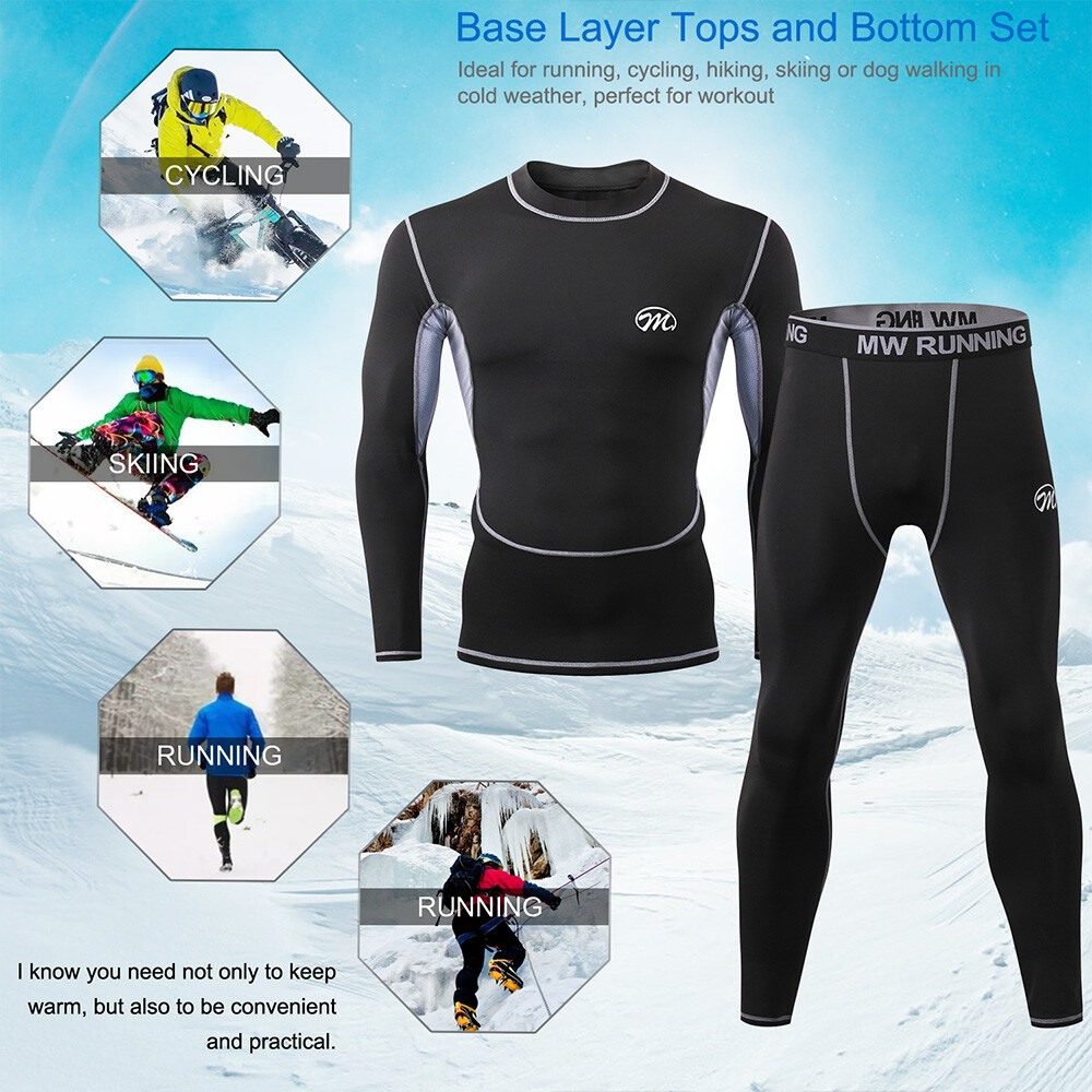Mens Thermal Underwear Long Johns Set Fleece Lined Winter Warm Fleece Base Layer