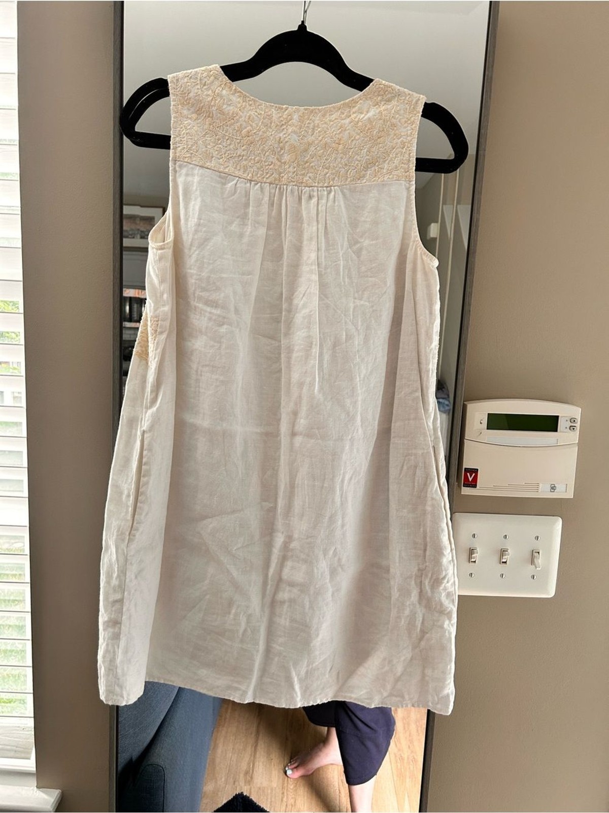 Madewell White 100% Linen Tank Dress with Light Beige Embroidery Accents