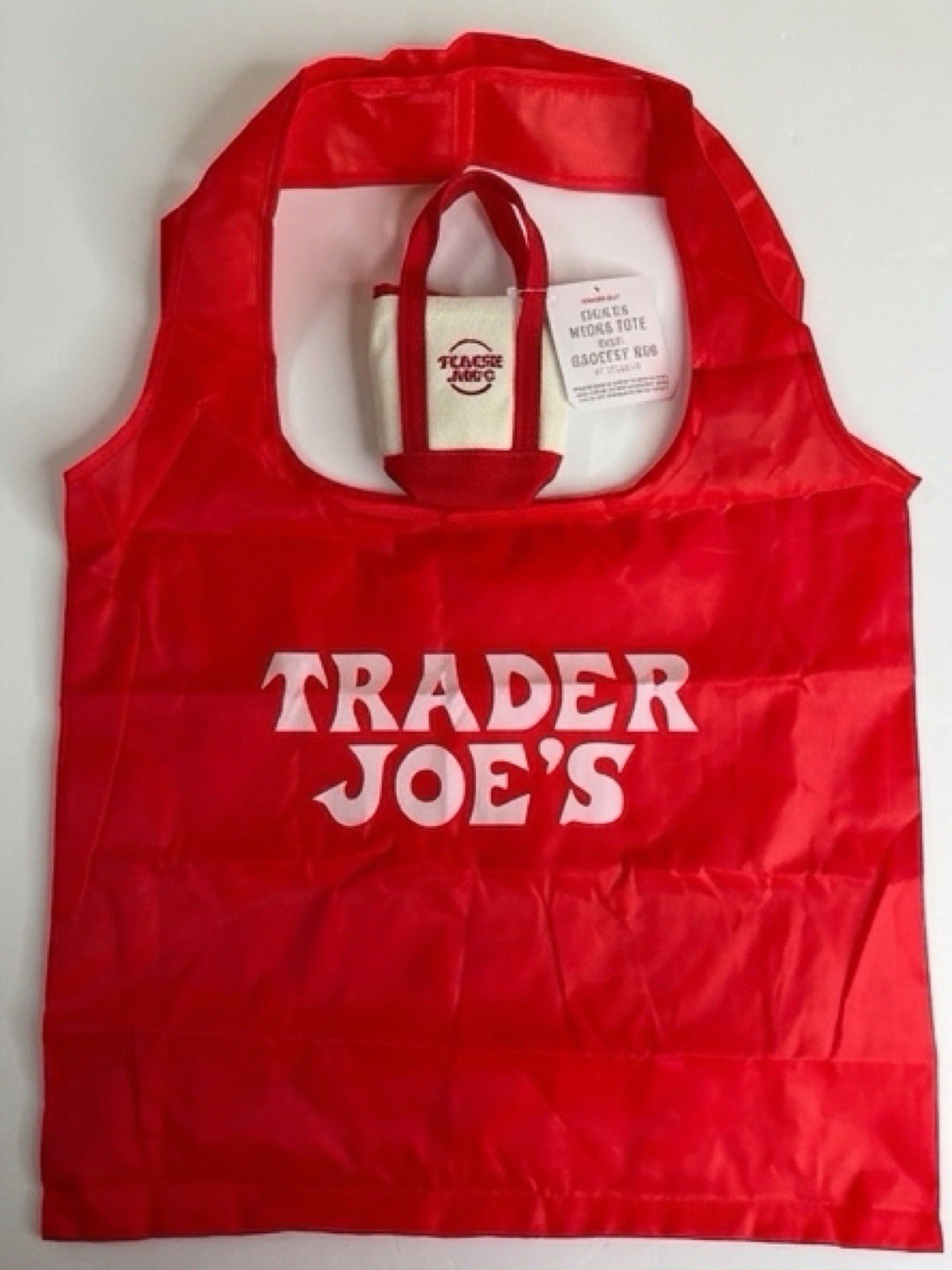 Trader Joe’s 3PCS MICRO TOTE CANVASS BAG 🌸NAVY BLUE 💐RED🌻GREEN NEW