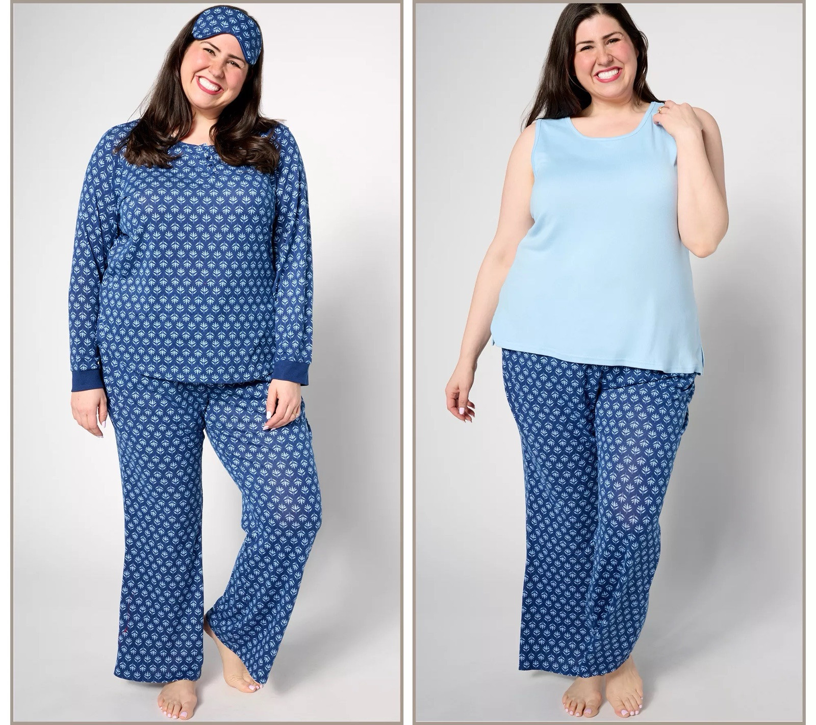 MUK LUKS Hacci Knit Novelty Pajama Set With Eye Mask Size L Navy Lotus NEW