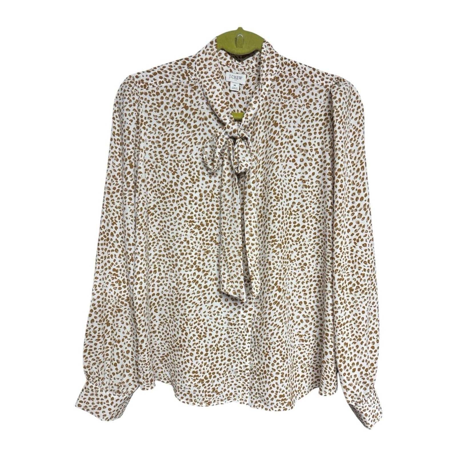 J.Crew Leopard Print Tie Neck Blouse Medium Bow Office Career Top