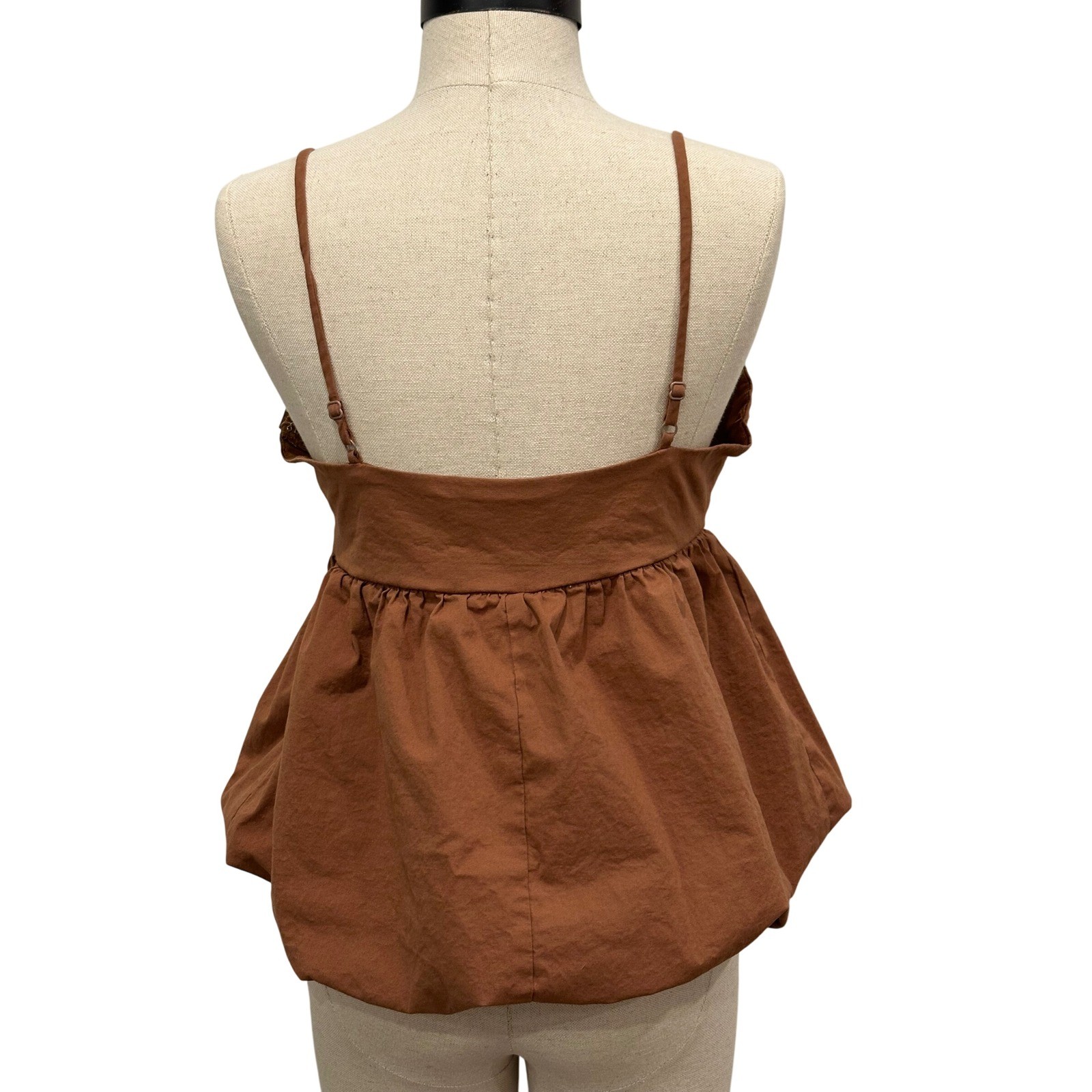 Willow + Root Med Rust Brown Bubble Hem Peplum Camisole Top Square Neck Softgirl