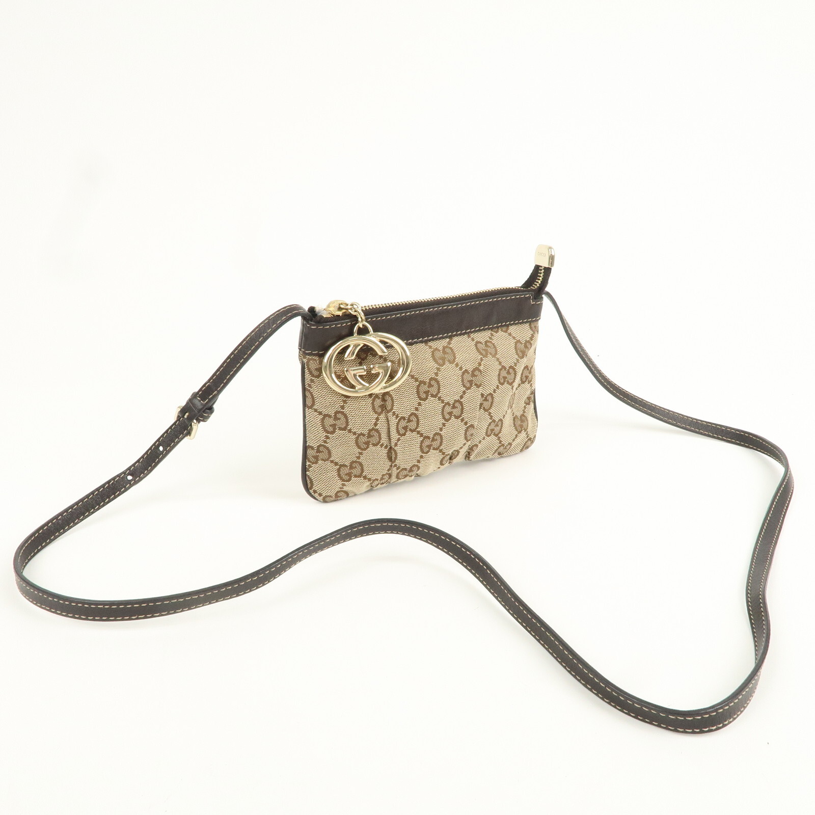 GUCCI Interlocking G GG Shoulder Bag Canvas Leather 212216 Auth Used