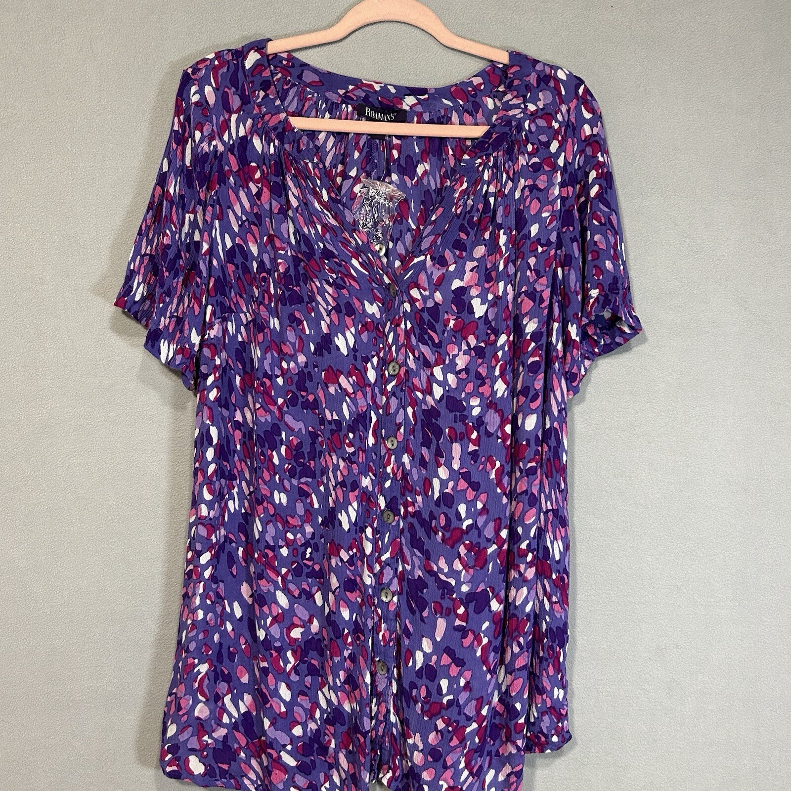 Roamans Button Front Short Sleeve Top Womens 12W Cottage Core Cowgirl Prairie