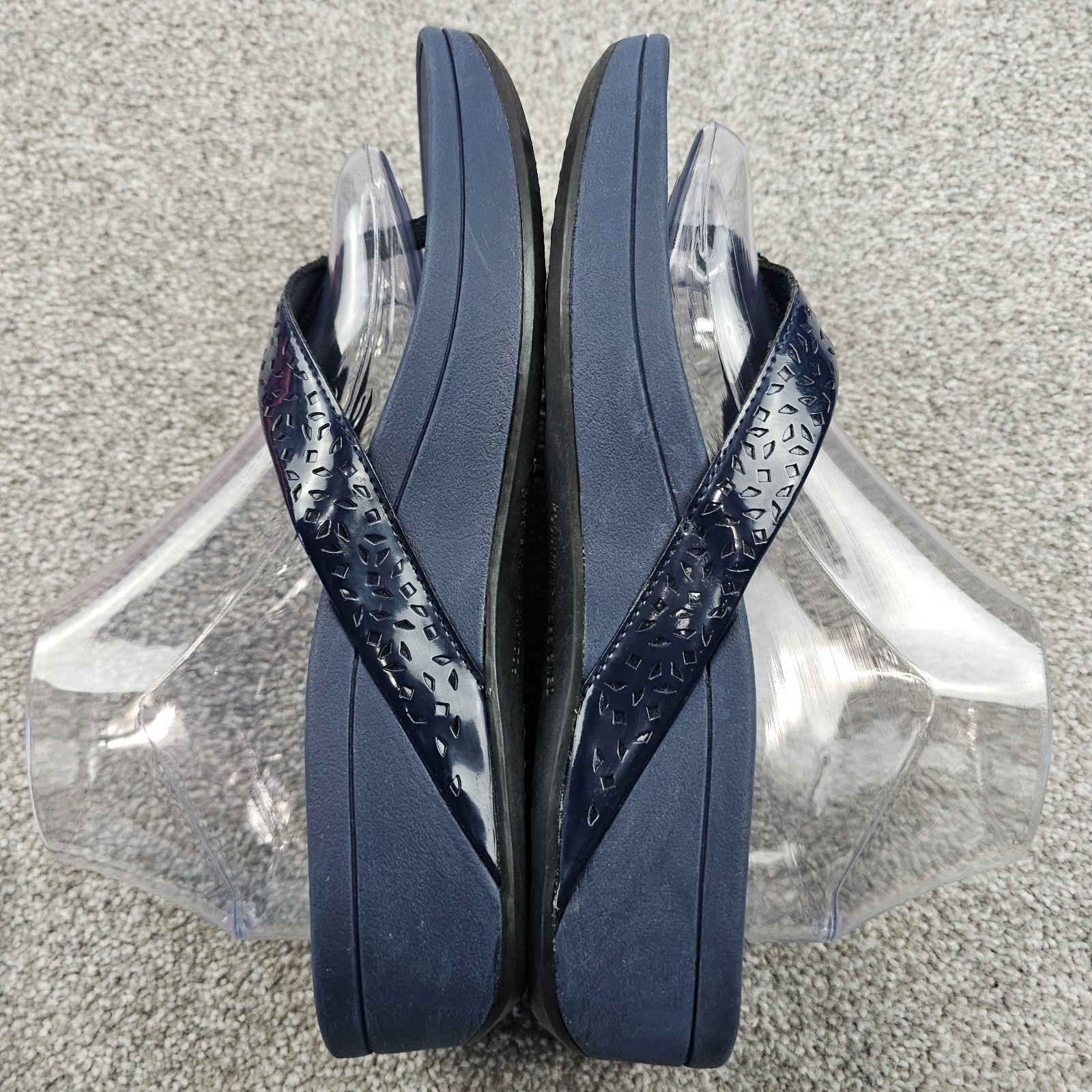 Vionic Zuma Sandals Blue Leather Wedge Women’s Size 9 WIDE Orthopedic Flip-Flops