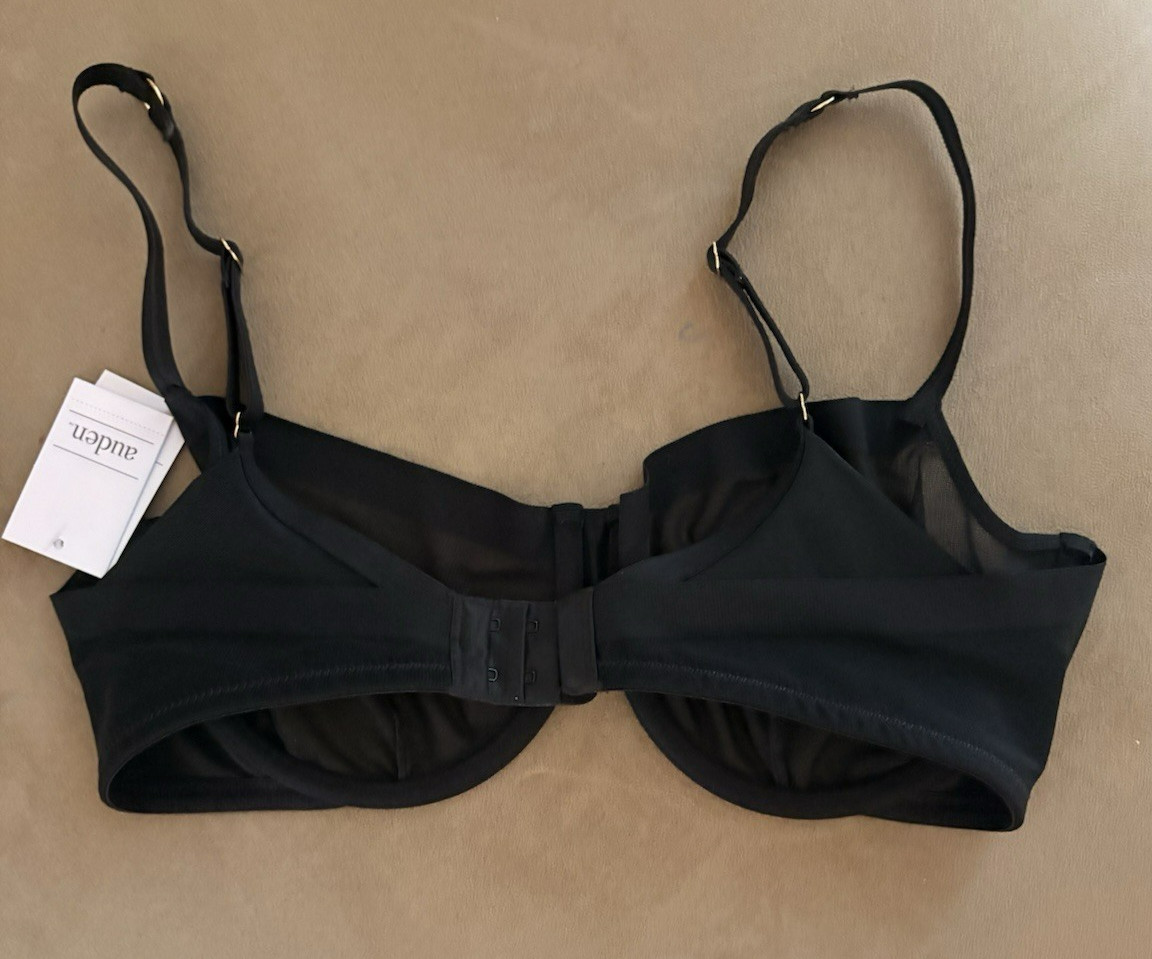 AUDEN Black Mesh Unlined Underwire Bra – Size 36D – Demi Coverage -NEW