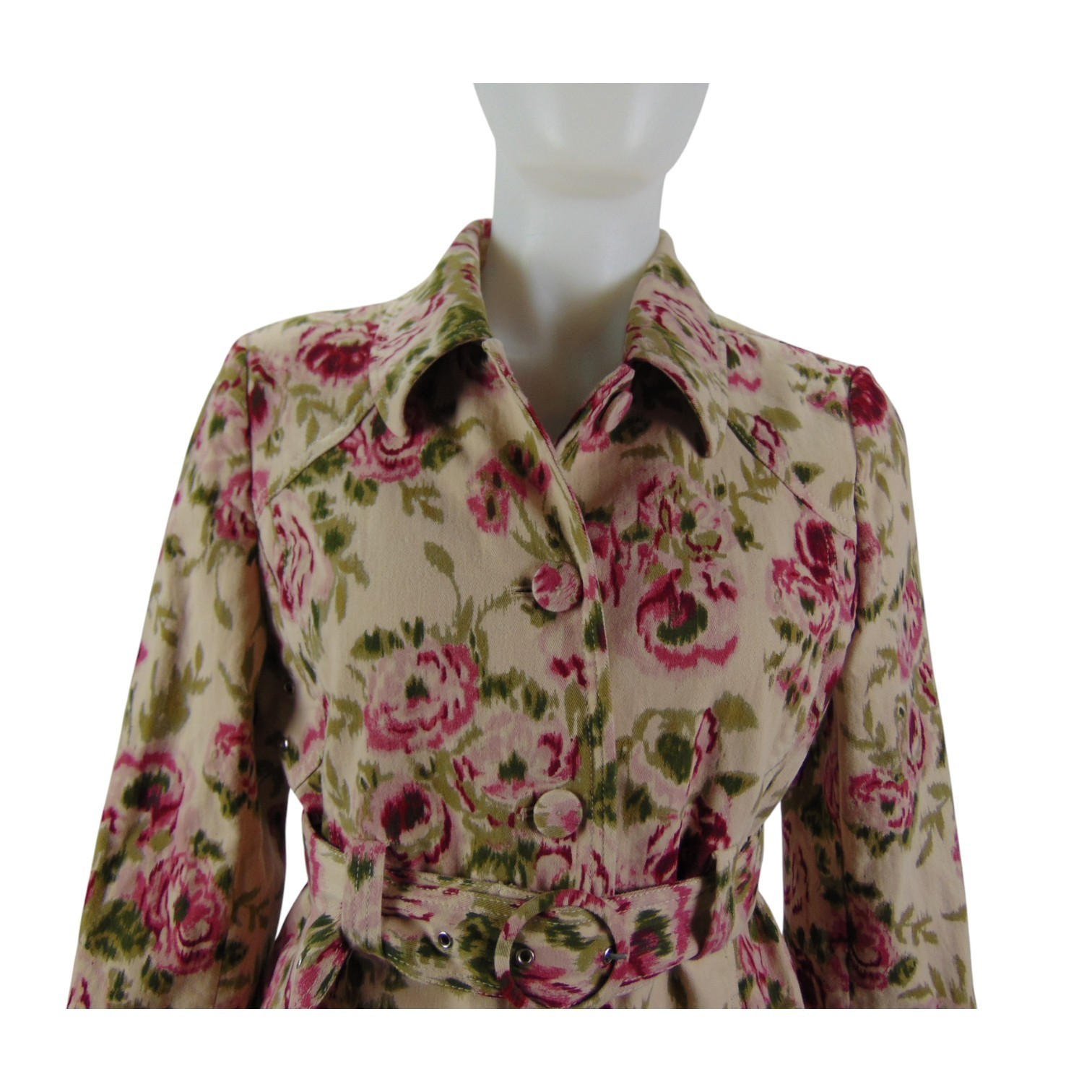 Madison Studio Floral Romantic Rose Print Belted Trench Coat Size 10 Cotton