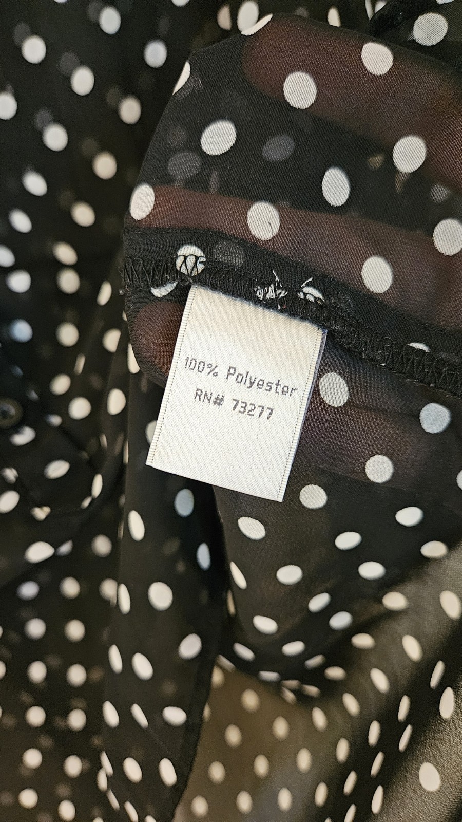LC Lauren Conrad Black/White Polka Dot V-Neck Sheer Chiffon Button Blouse S