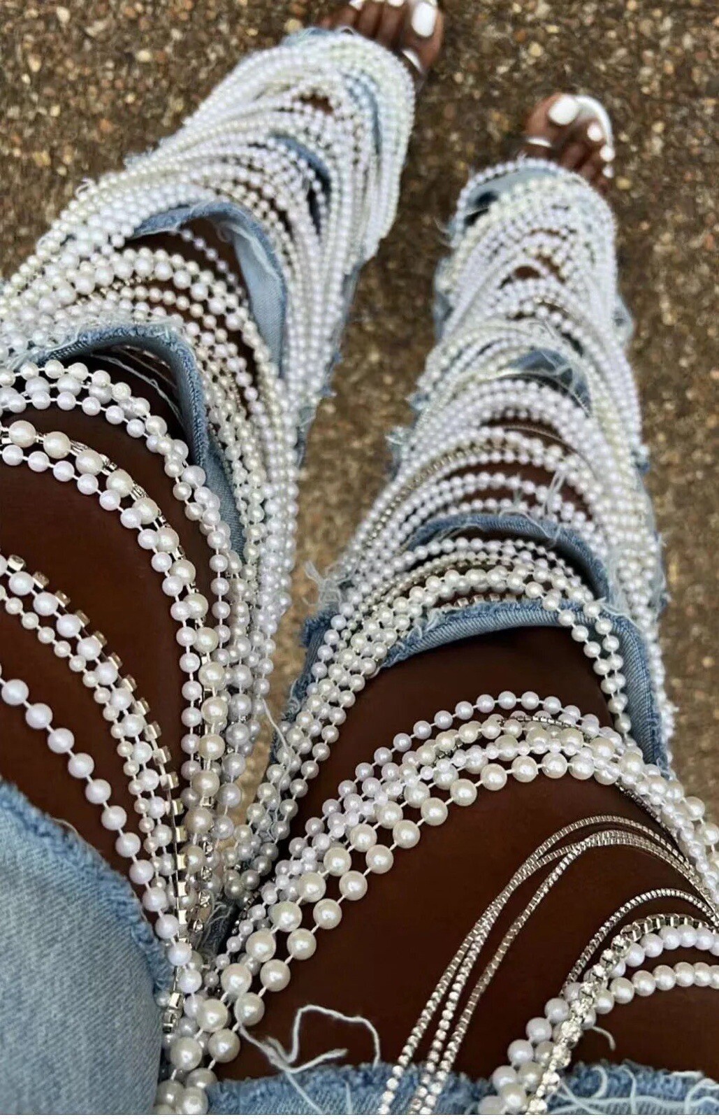 Beautiful Pearl and Rhinestone Jeans Sizes S, M, L, XL, XXL, XXXL
