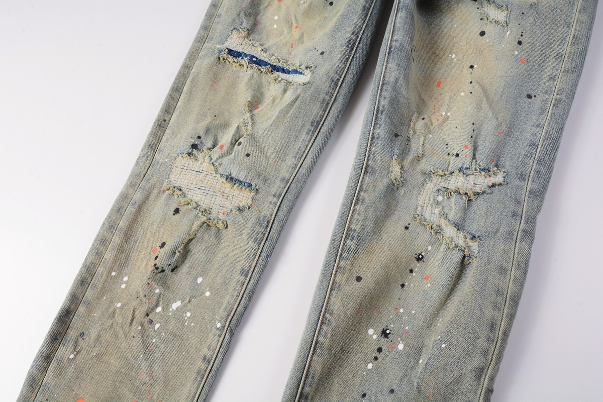 New Purple Brand Men Distressed Denim Pants Printing Slim Fit Jeans .