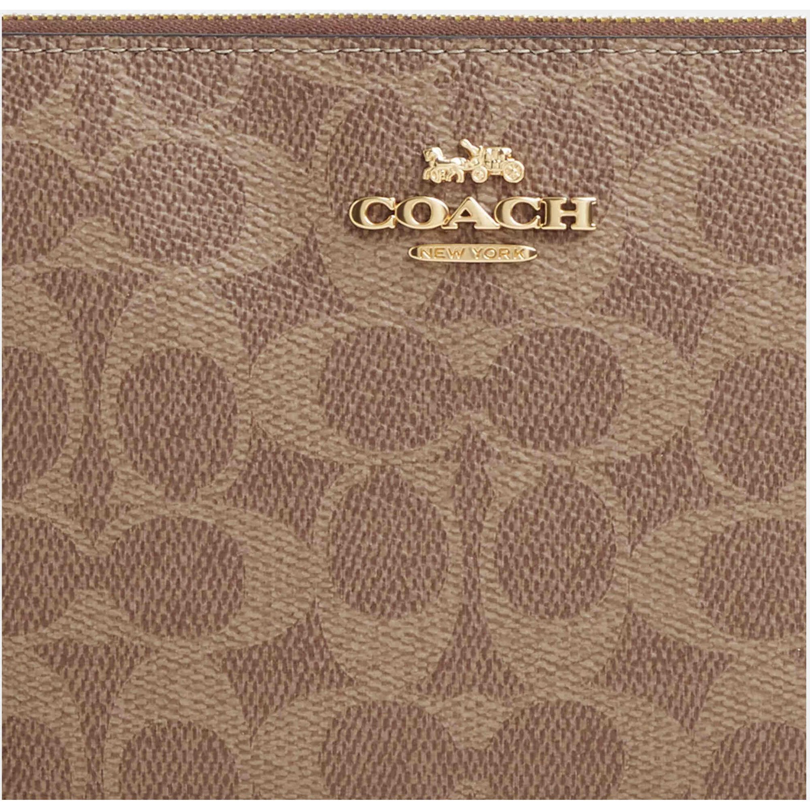 Coach Women’s Wristlet Large Corner Signature Canvas, Gold/Tan/Brown CZ277 BRN