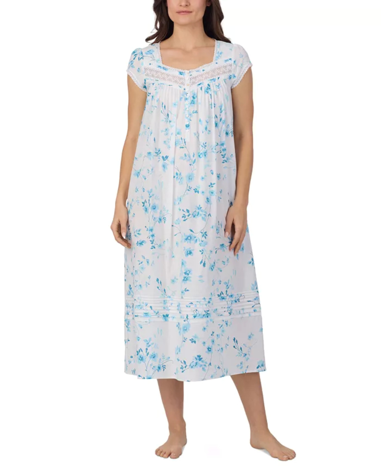 Nwt $74 Eileen West AQUA DREAM 100% Cotton Lawn 48″ Long Ballet Nightgown Sz M