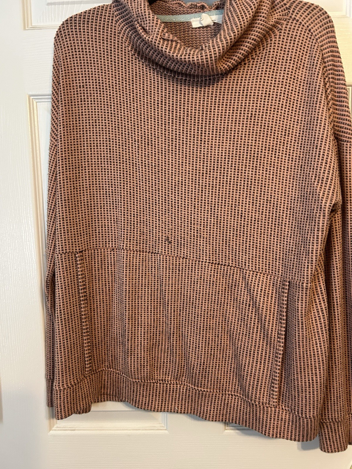 Peyton & Parker Women’s L/G Pink Black Waffle-Knit Cowl Neck Pullover Sweater
