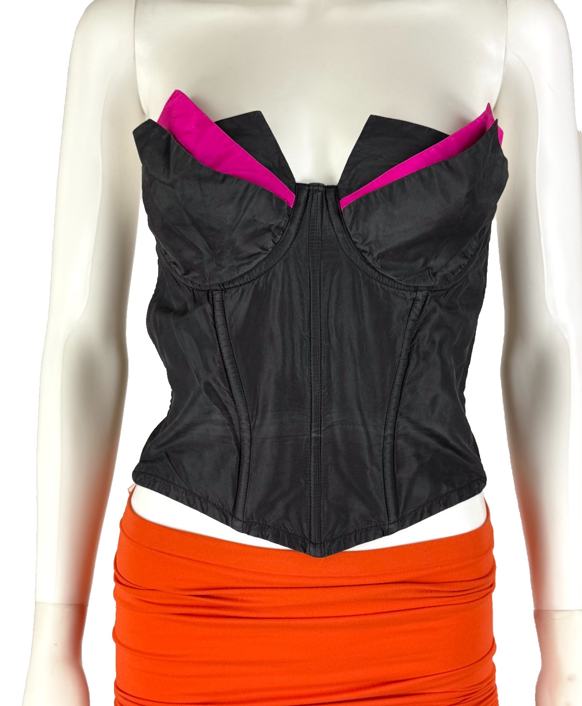 Jeune Vintage Euro 95 FR 80 EU 36 L US BIack 100% Silk Bustier Lingerie Boning