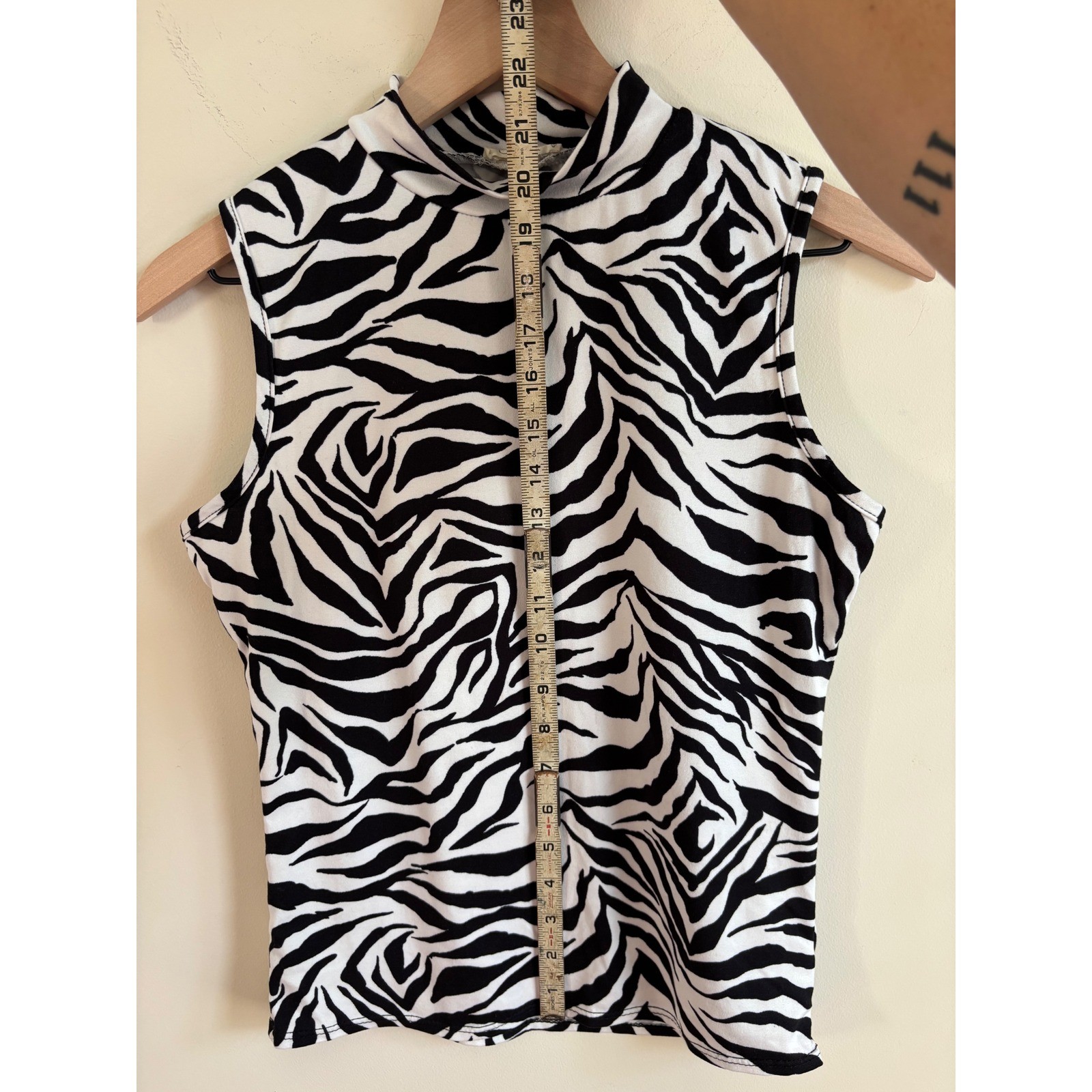 Olivia Rae Zebra Print Mock Neck Sleeveless Top Black White Medium