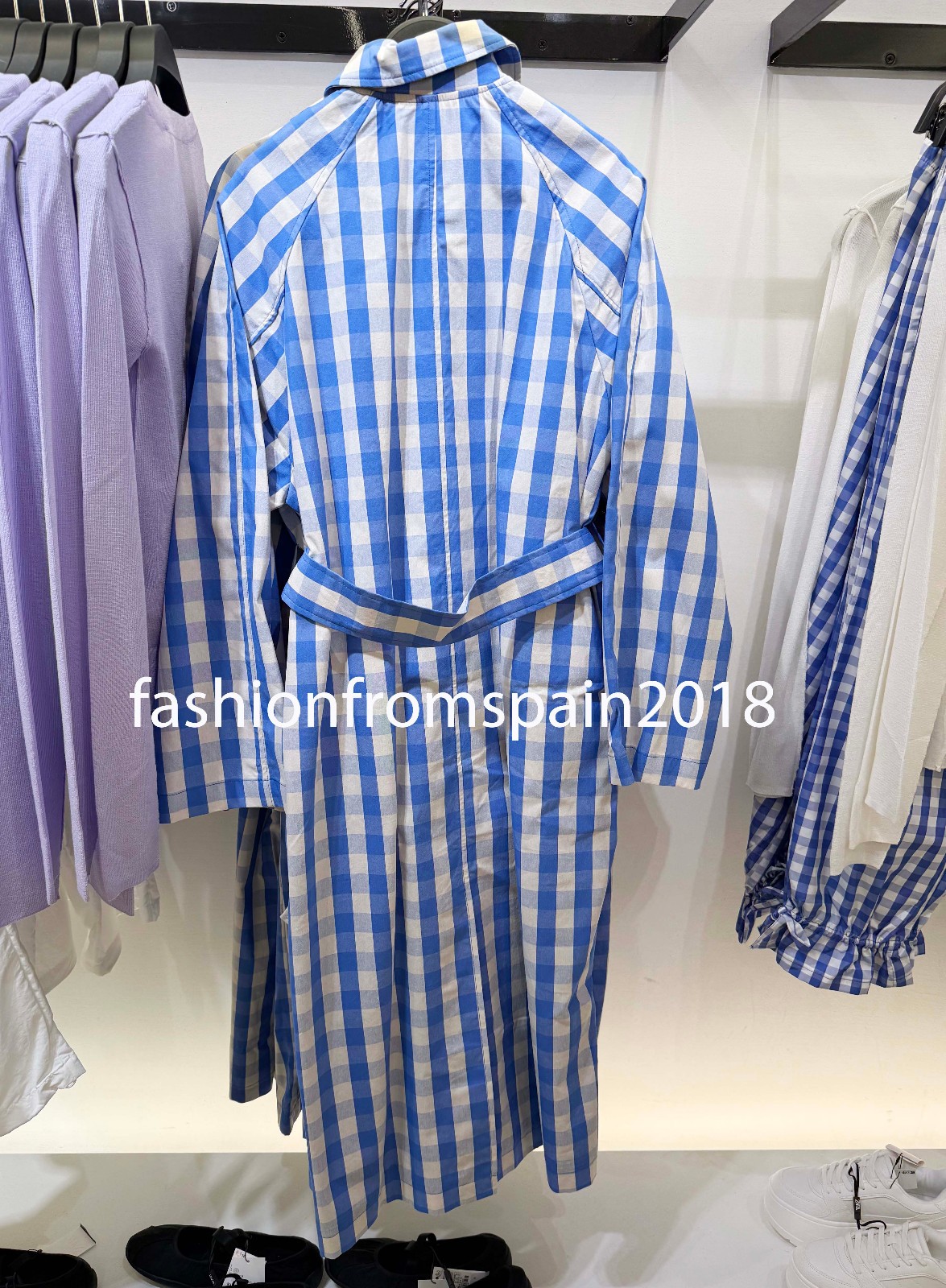 ZARA NEW WOMAN BELTED GINGHAM TRENCH COAT CHECK BLUE WHITE XS-XL 5063/700/044