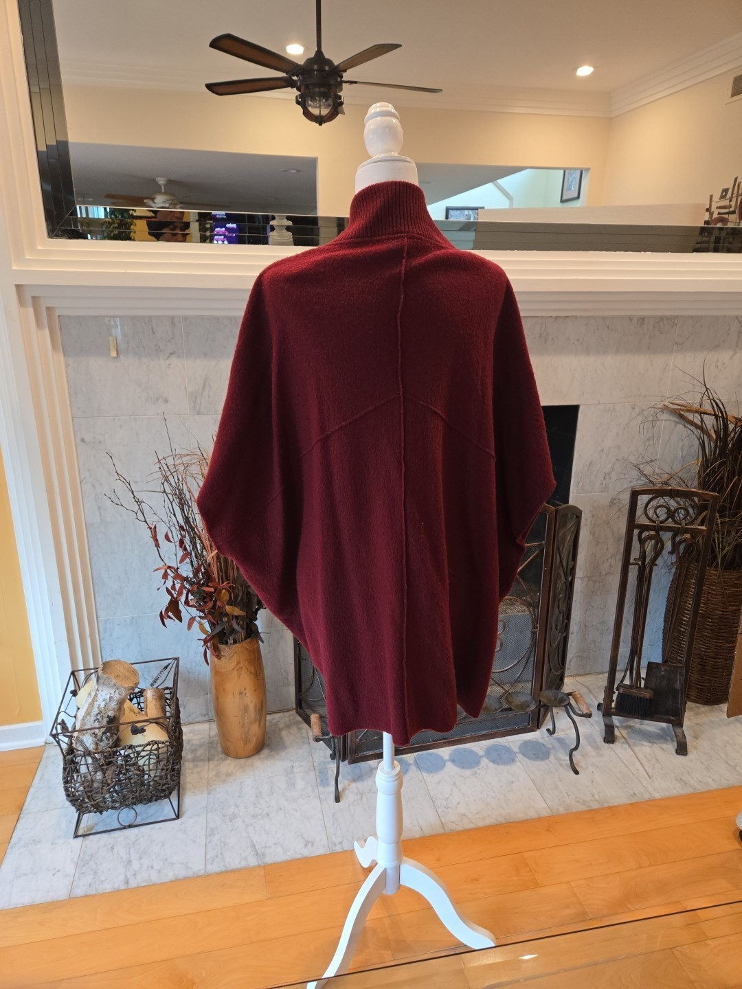 Moth Sweater Open Cape Cardigan Burgundy Women Oversized Batwing LARGE Wool