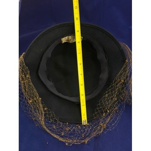 Vintage 40s 50s Best & Co NY Black Felt Hat Veil Feather Cocktail Hat