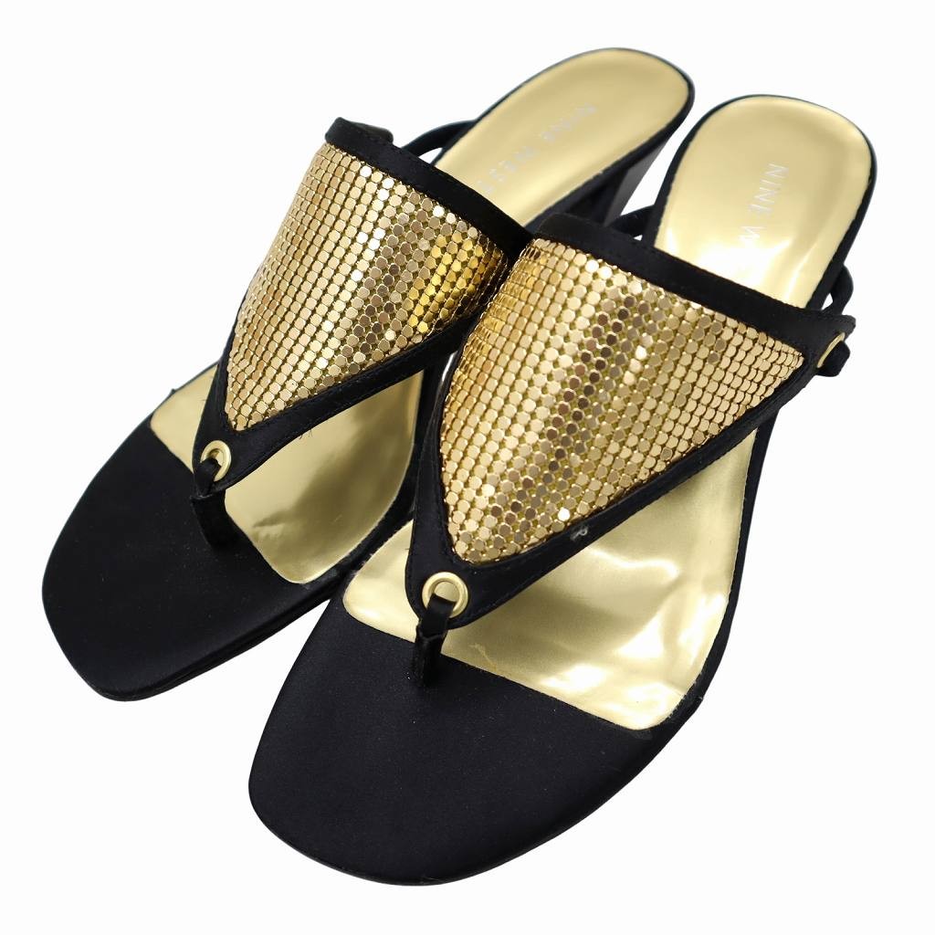 Nine West Sequin Sandals Women’s 6M (23cm/9.06in) Gold/Black AB Condition