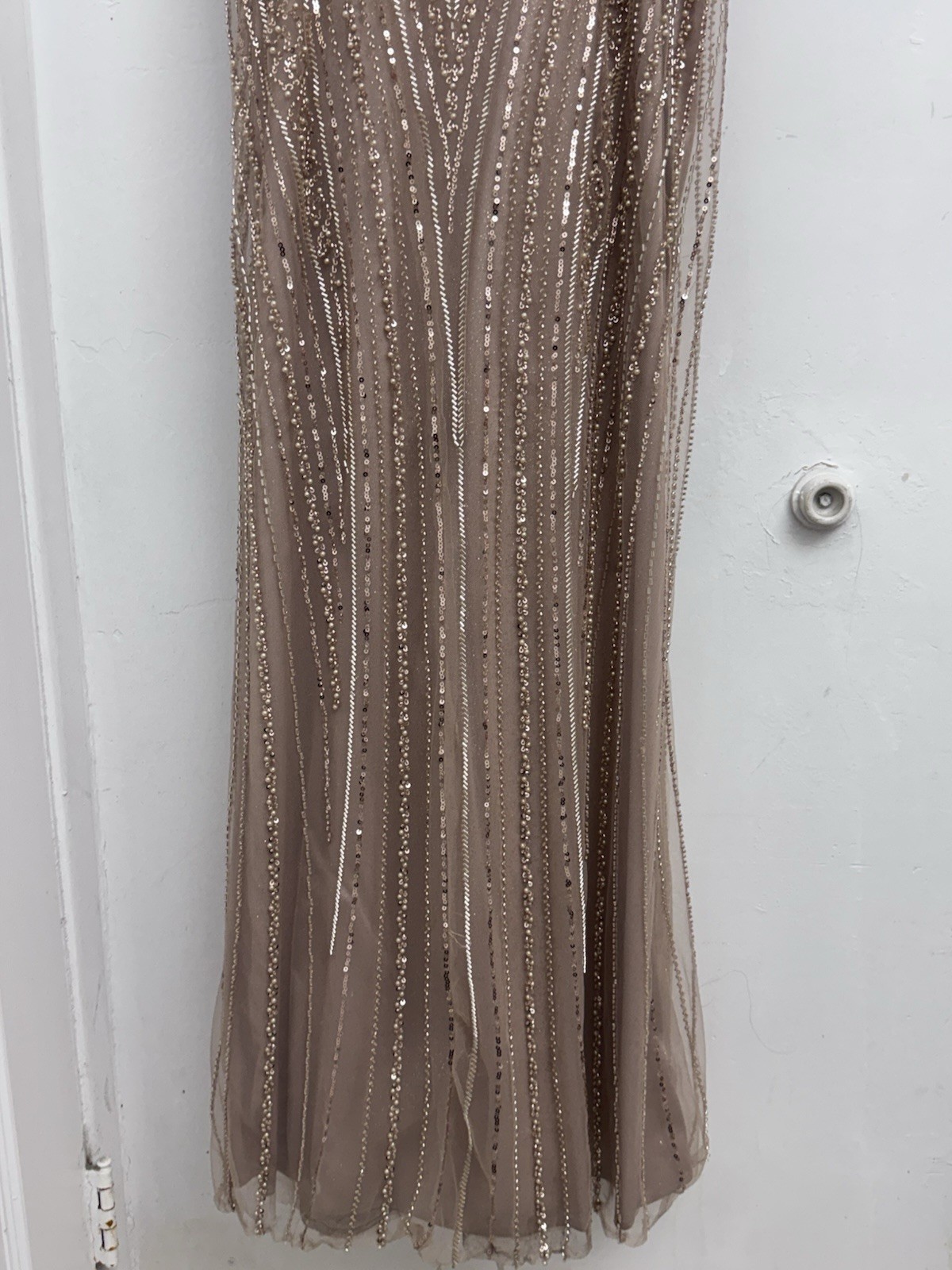 Ladivine by Cinderella Divine Champagne Beaded Sequin Mesh Gown Dress Size 12P