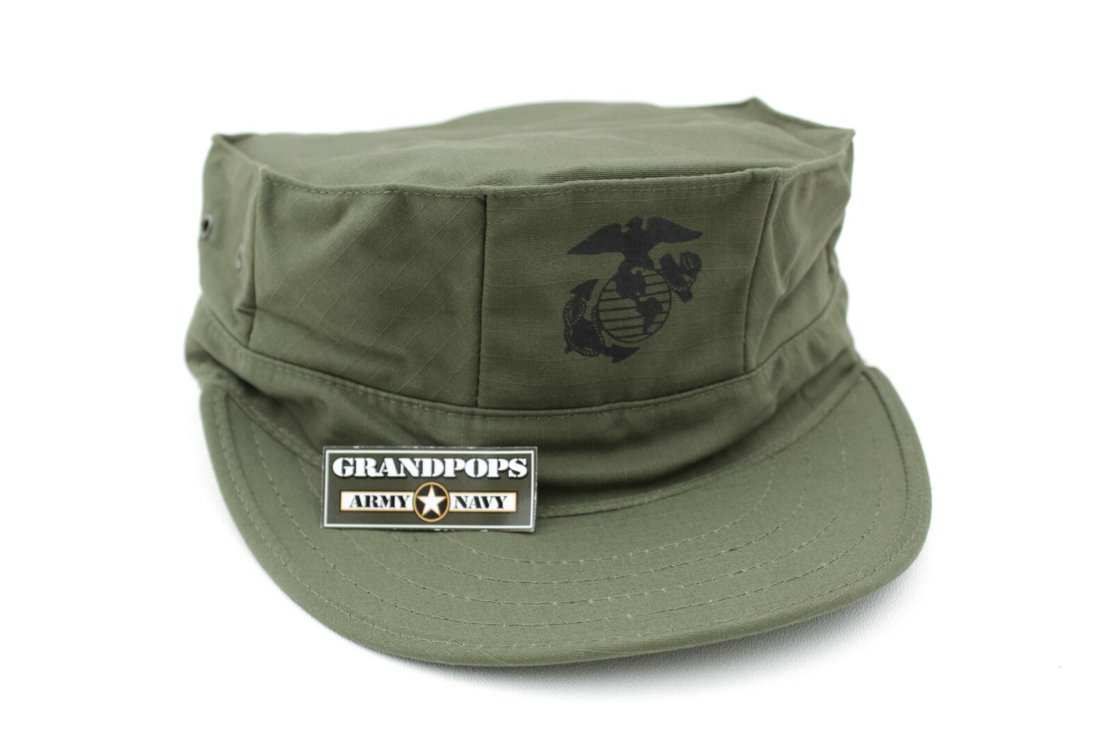 USMC CAP OD GREEN RIPSTOP 8 POINT 2 PLY TOP STITCH WITH EGA
