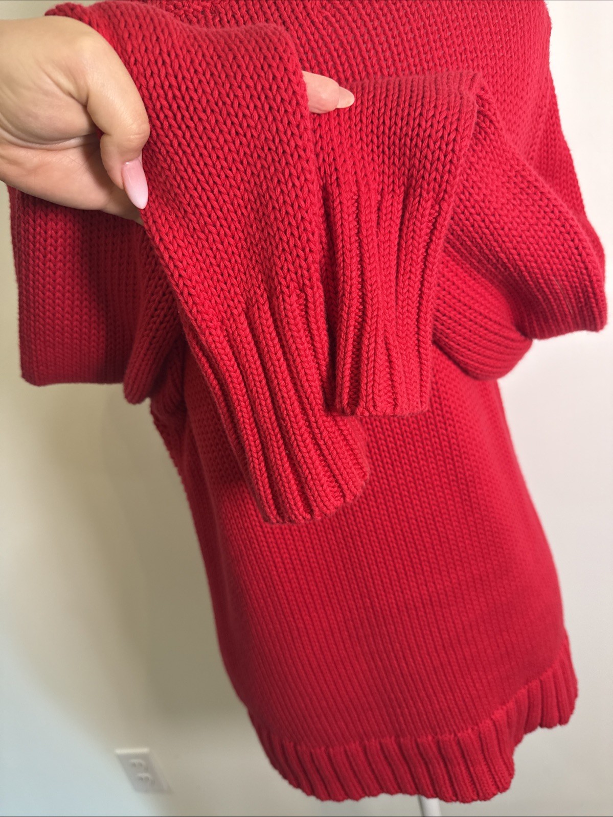 Lands End Drifter Sweater Womens Small Red Chunky Cable Knit Fisherman Cabin S
