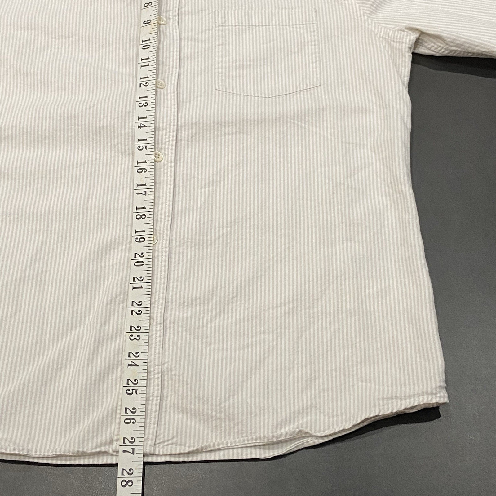 Asket Oxford Shirt Men’s Medium Reg Vertical Grey Stripe Pearl Button Preppy