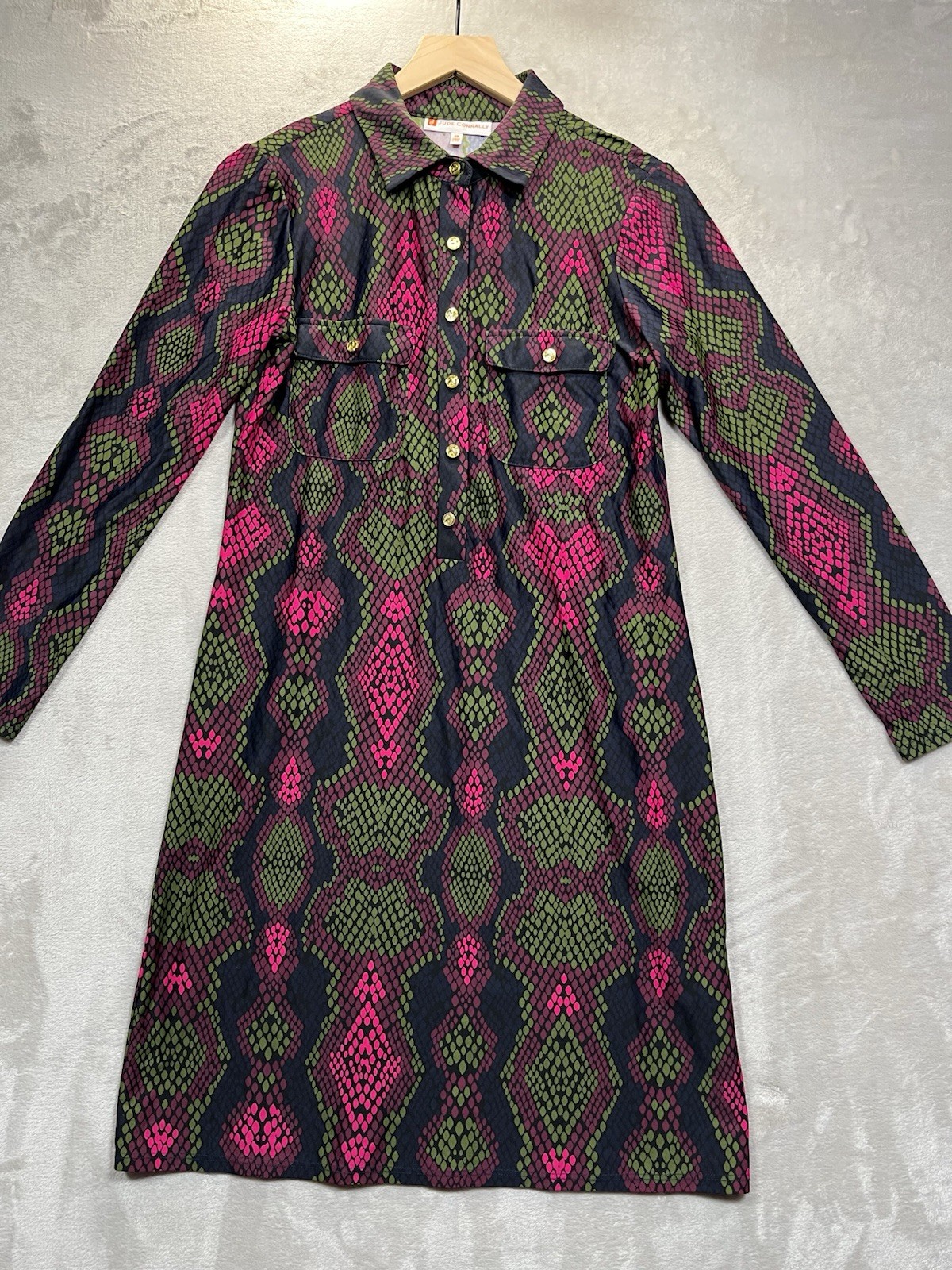 JUDE CONNALLY Dress XS Snake Gracie Green Pink Shift