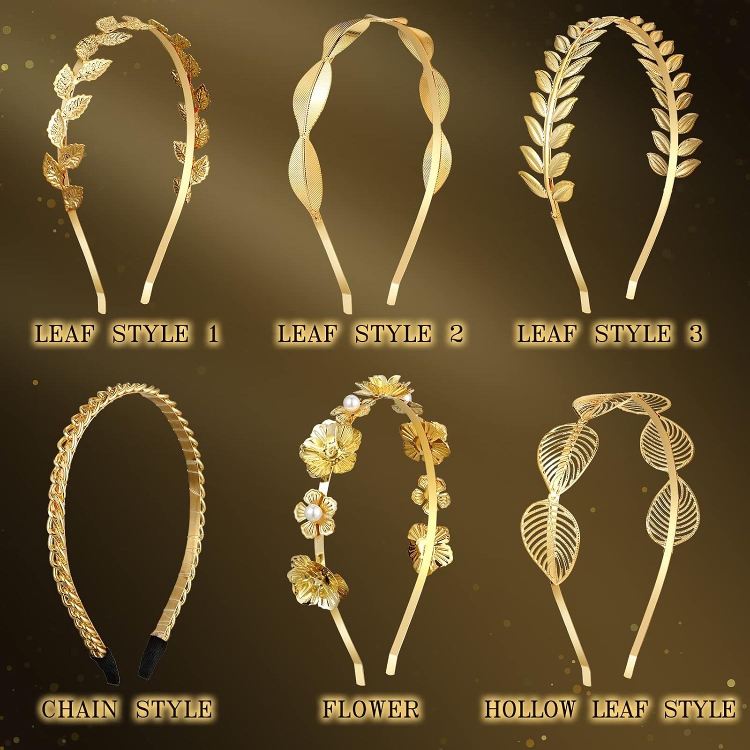 Gold Leaf & Pearl Headbands Set–6 Pcs Greek Goddess Prom Bridal Hair Accessories