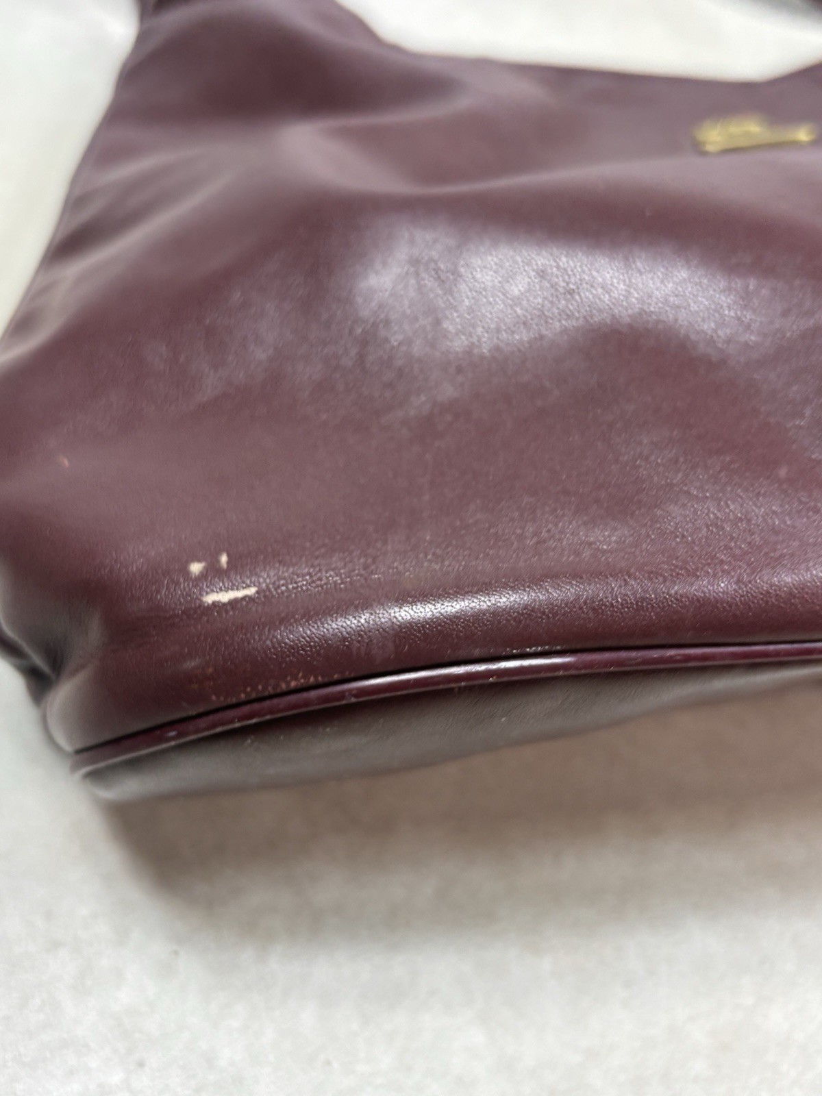 1980s Etienne Aigner Oxblood Leather Knotted Hobo Bag Curved Scoop Purse