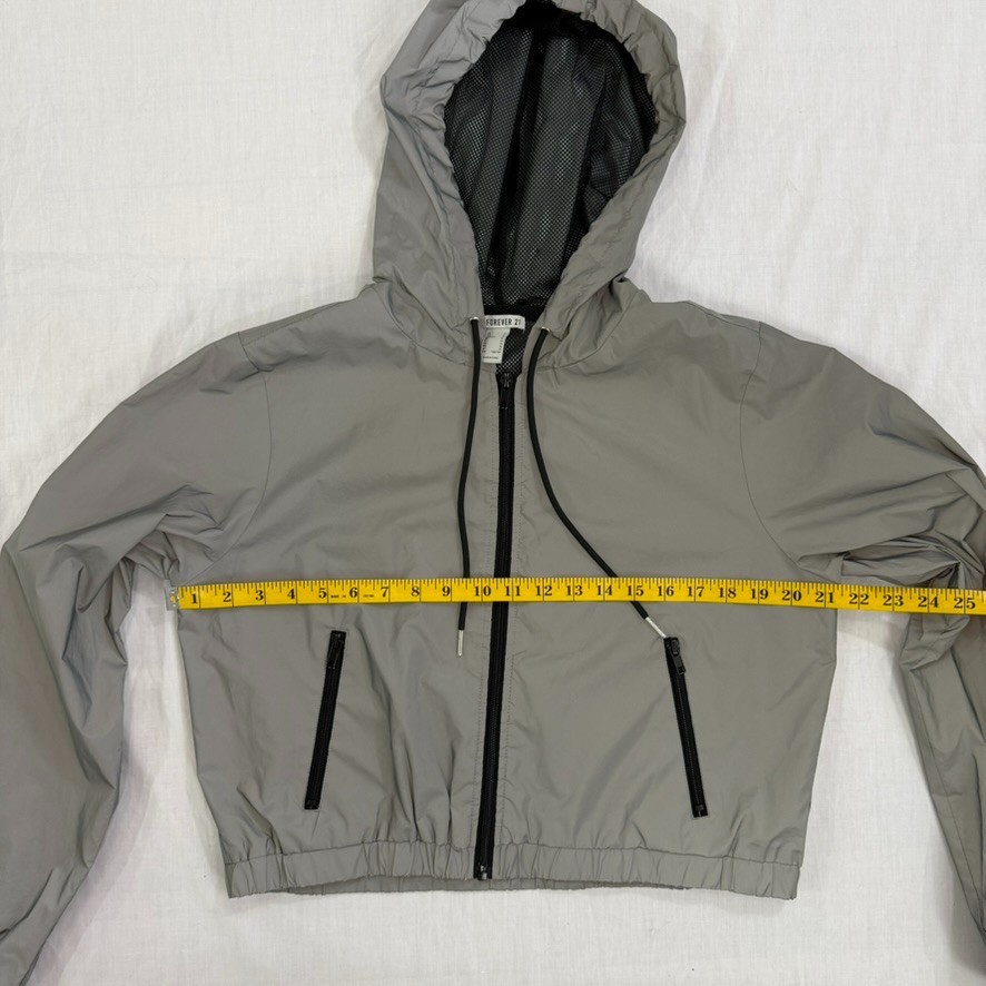 Forever 21 Reflective Hooded Windbreaker Jacket Full Zip Gray Women’s M