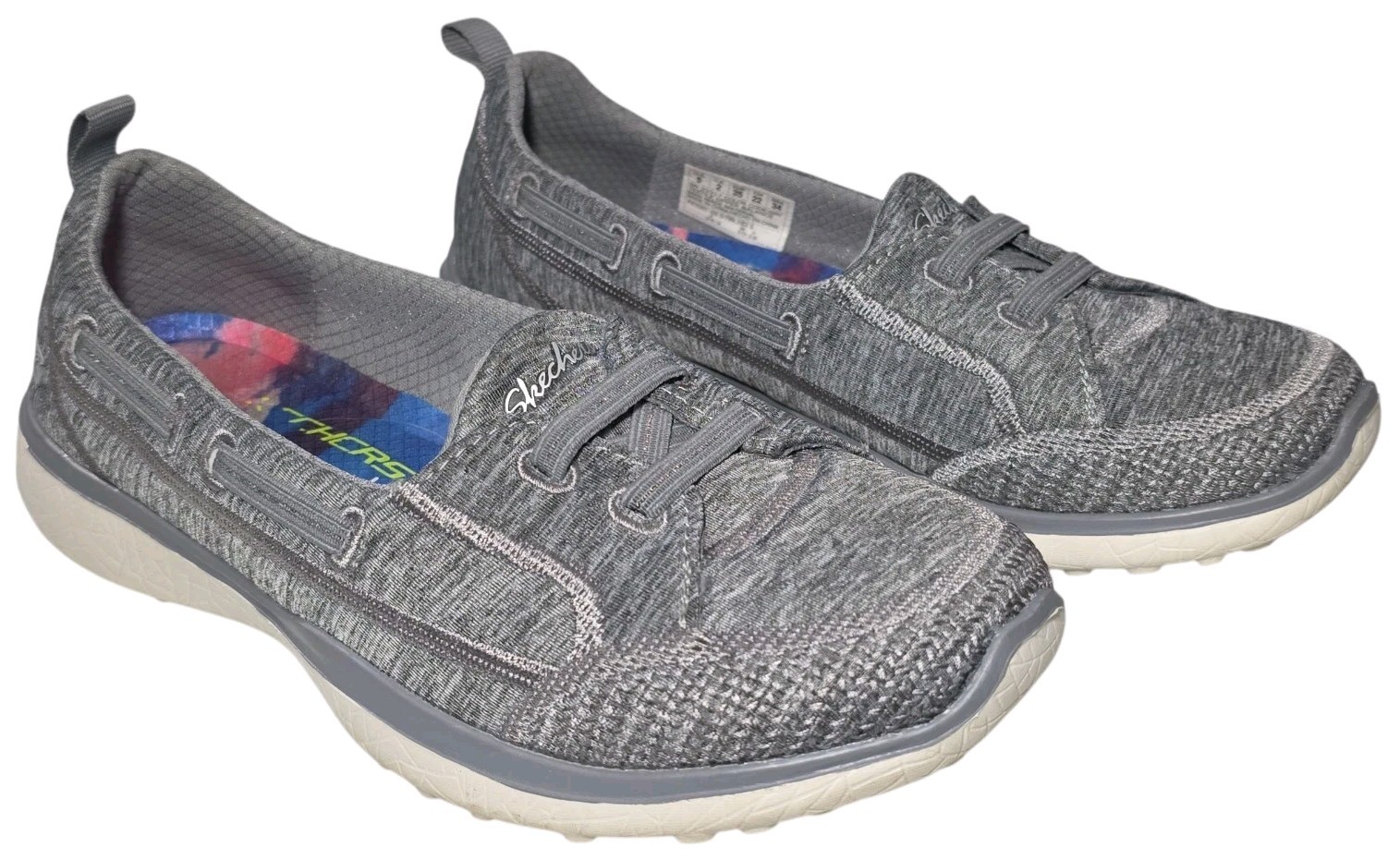 Skechers SlipOn Loafer Sneakers Womens Sz 5 Microburst Topnotch Gray White 23317
