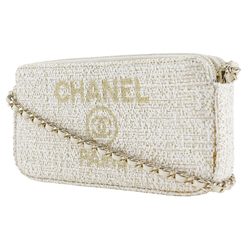 CHANEL Deauville ChainShoulder Shoulder Bag A84415 2-way clutch White twee…