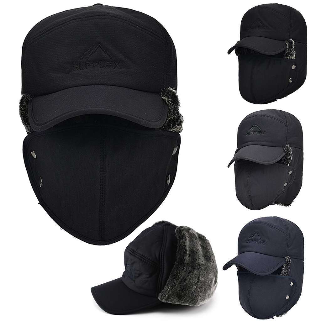 Men Winter Ear Flap Trapper Hat Face Mask Fur Aviator Thermal Warm Snow Ski Cap