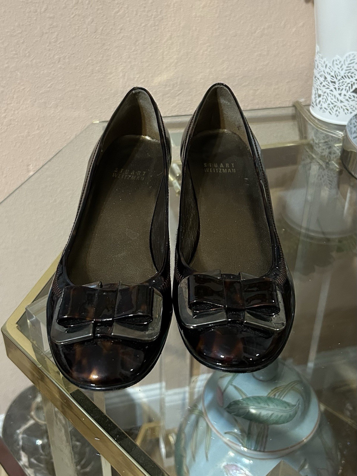 Stuart Weitzman Tortoise Patent Leather Brown Wedge Slip-On Pumps Size 7