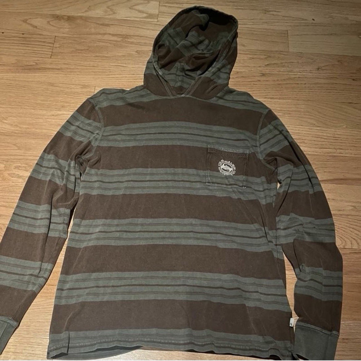 Quiksilver Men’s M Brown/Green Striped Pullover Hoodie Logo Cotton Knit