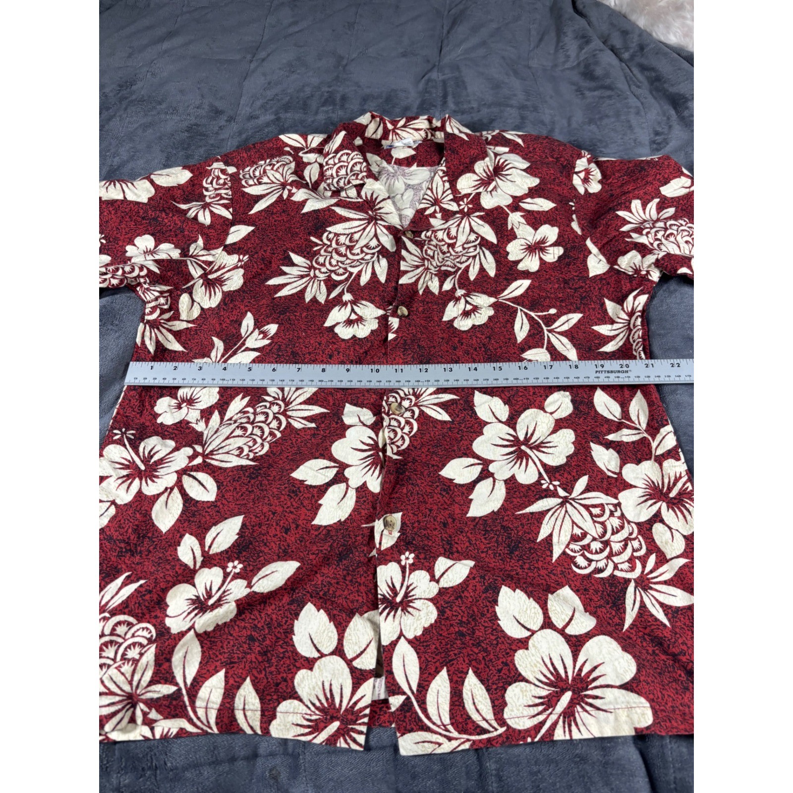 Hawaii Mens Vintage Tropical Hibiscus Pineapple Aloha Shirt Red Cotton Large