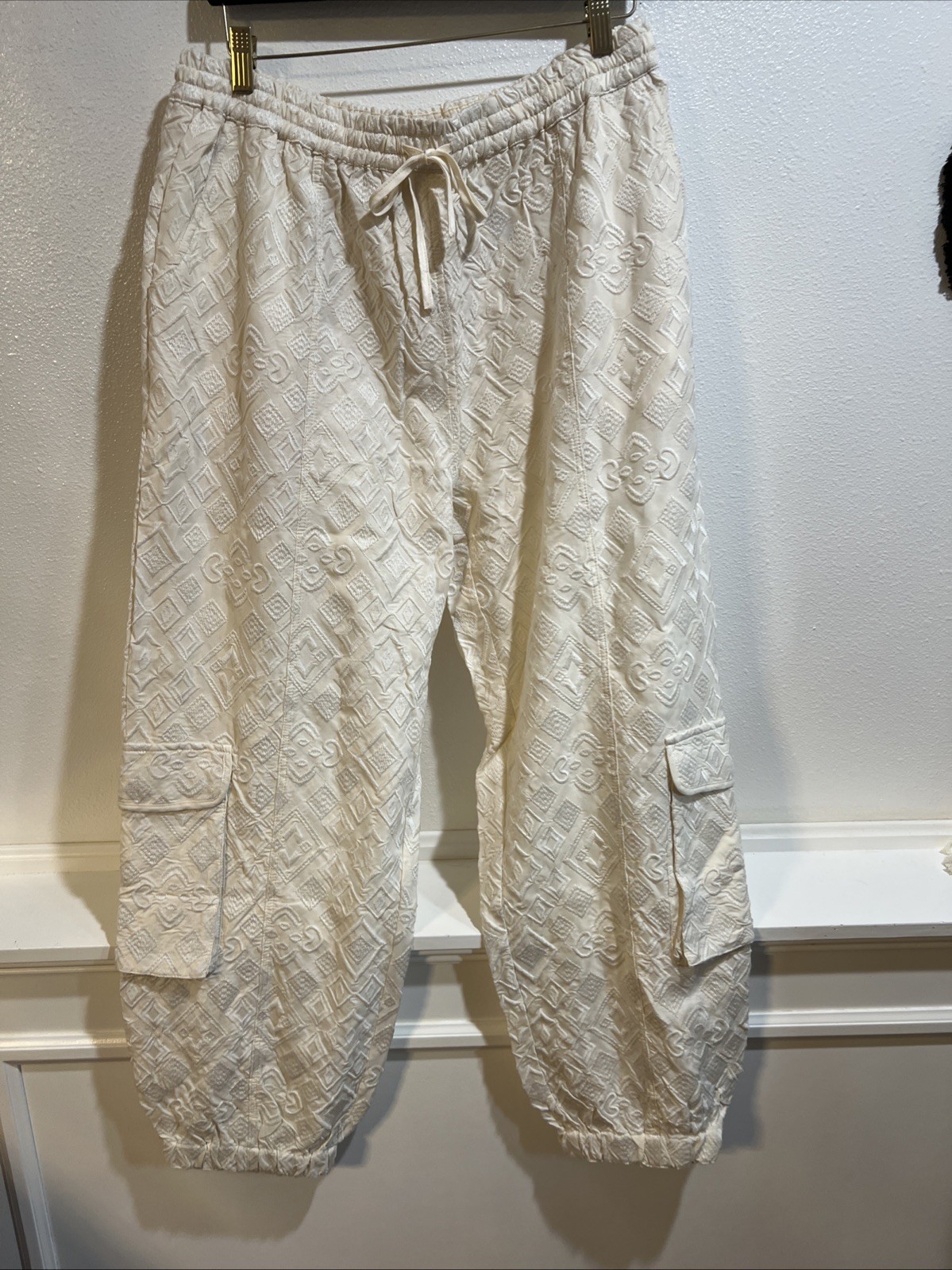 Jaded Gypsy diamond In The Rough Jogger Pants Cream Textured Cargo Large/ XL