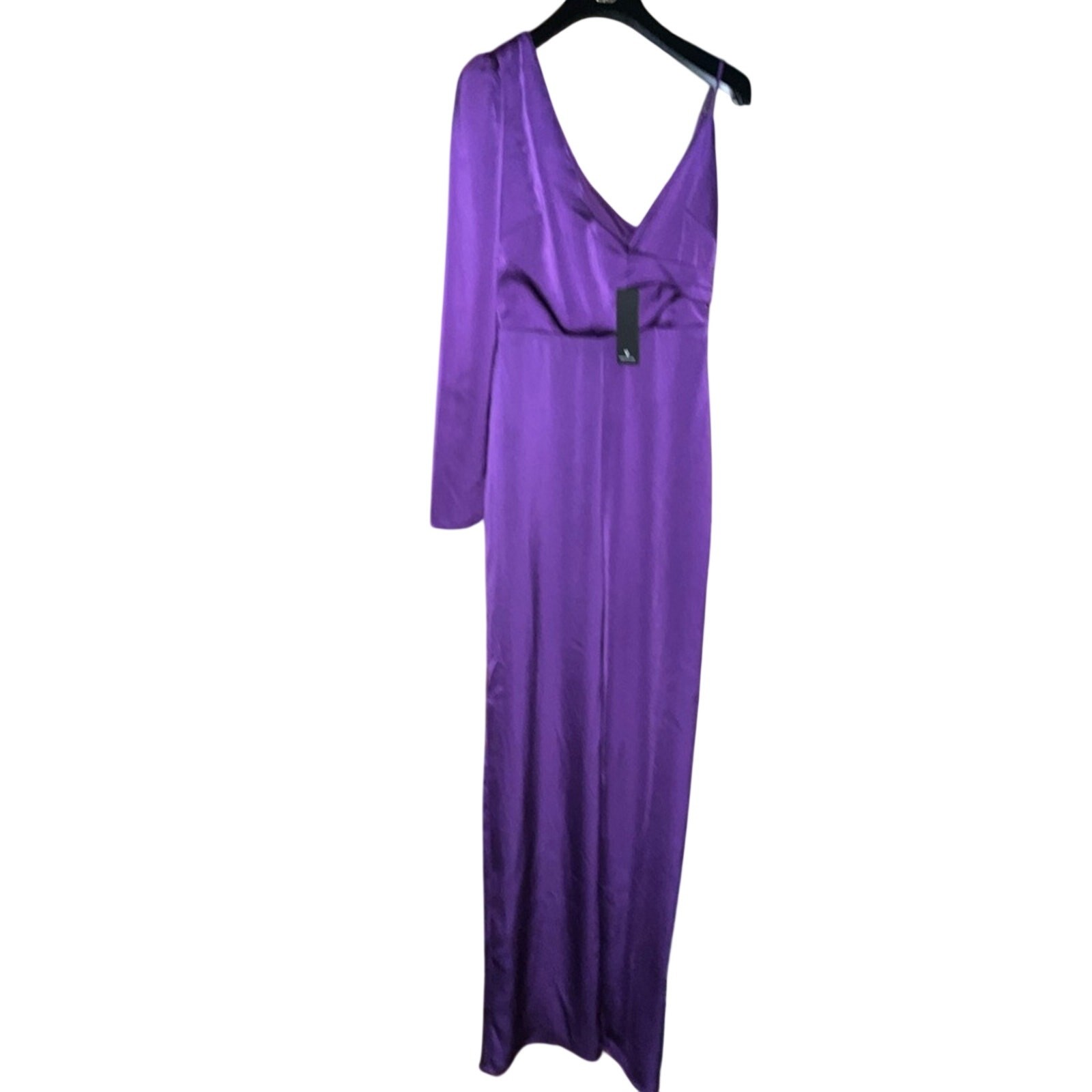 Lulus Royal Purple One Shoulder Wide Leg Satin Jumpsuit NWT S Sirencore dopamine