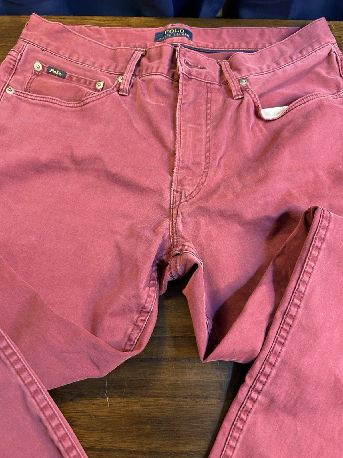 Men’s Maroon Denim Stretch Straight Fit Button Zip Fly Jeans Pant Size W32 L32